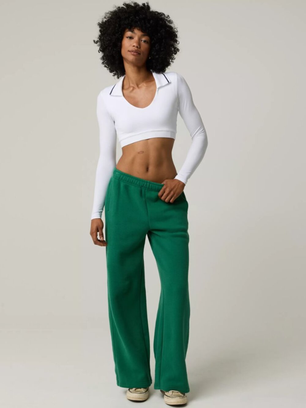 aerie Offline Kelly Green Super Wide Leg Cloud Fleece Trouser Sweatpants size M